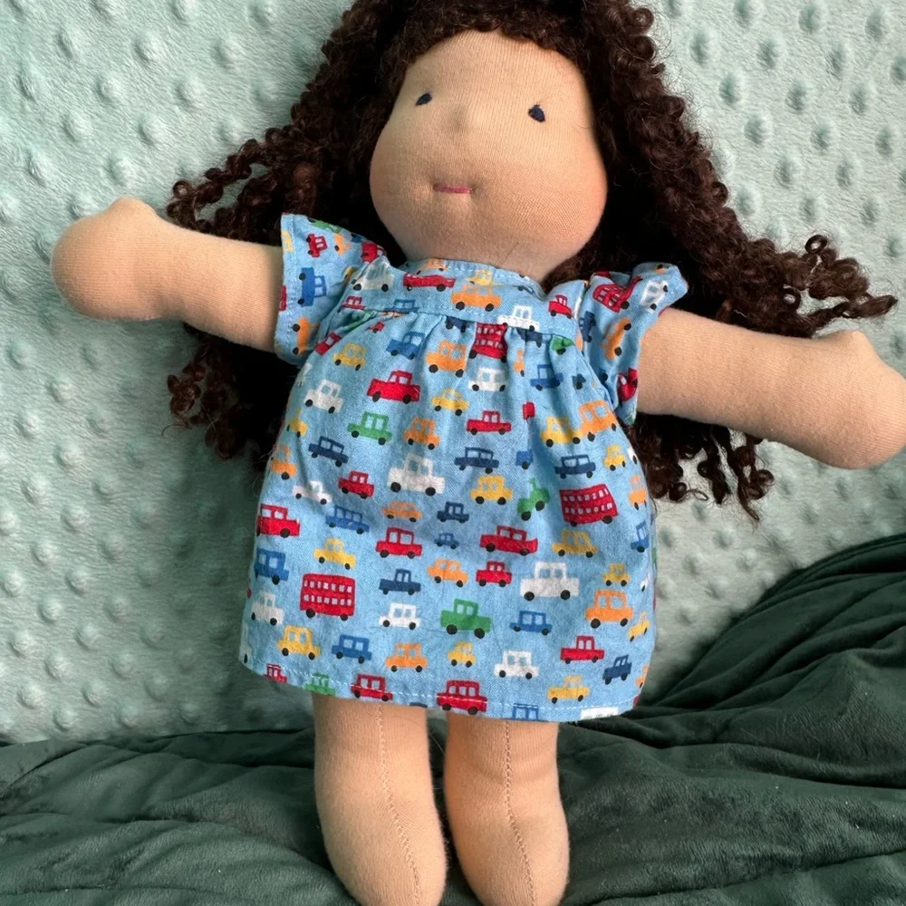 Charming Plush Doll with Blue Car Pattern Dress - Picture 1 of 1